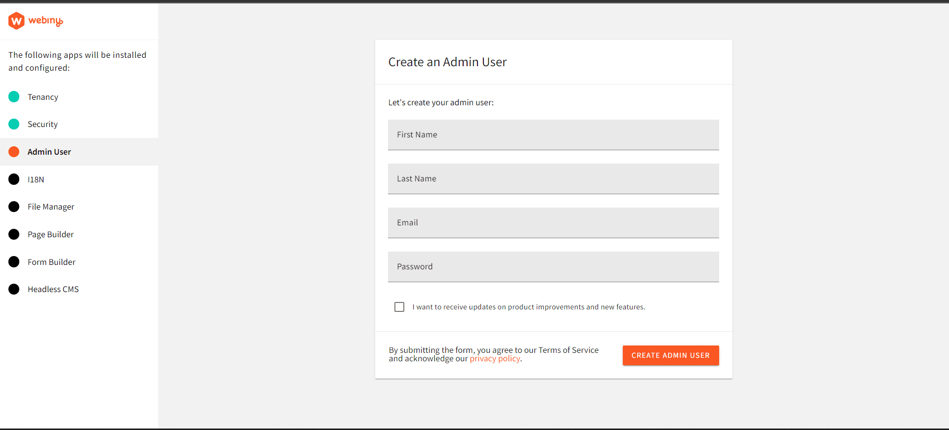 Creating an Admin user