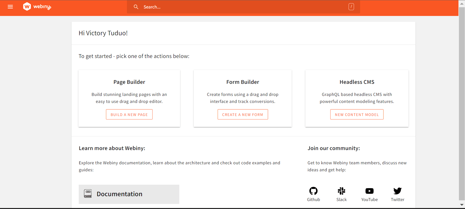 Webiny dashboard
