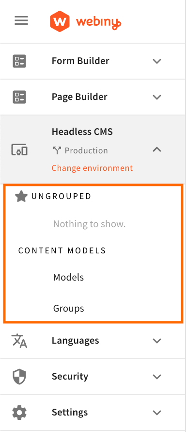 Content models admin menu