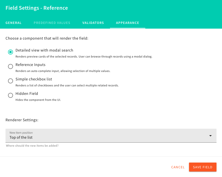 Field Renderer Settings