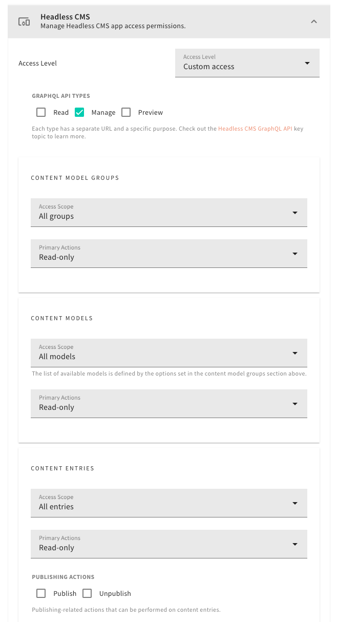Headless CMS Security Permissions UI